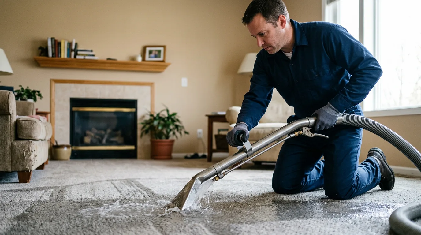 Water damage restoration technician working near Peculiar, MO